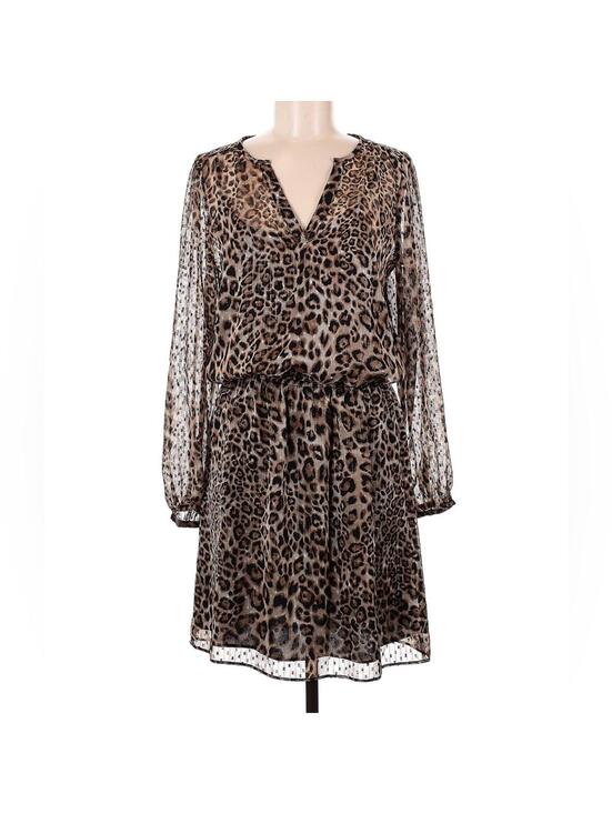 White House Black Market Dresses & Skirts - White House Black Market Brown Leopard Metallic V-neck Long Sleeve Dress- Size 6